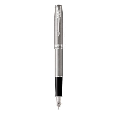 Parker Sonnet Fountain Pen Medium NIb Black Ink - Stainless Steel Chrome Trim