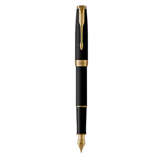 Parker Sonnet Fountain Pen Medium NIb Black Ink - Matte Black Gold Trim