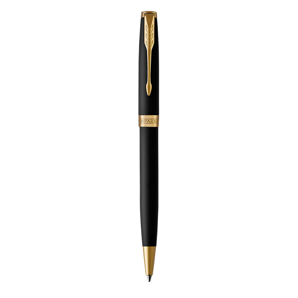 Parker Sonnet Ball Pen Medium NIb Black Ink - Matte Black Gold Trim