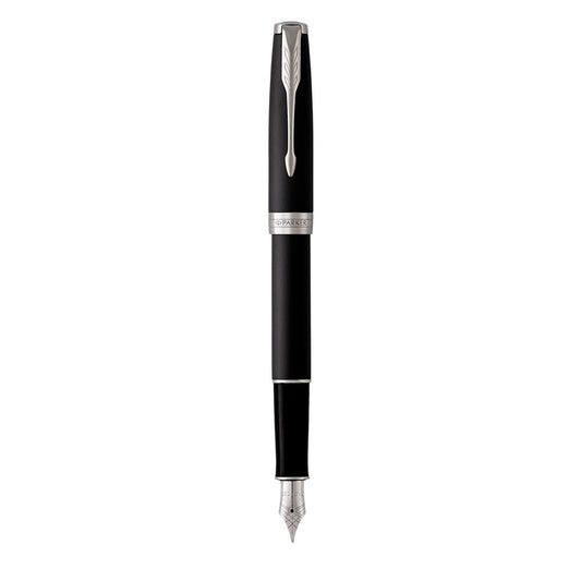 Parker Sonnet Fountain Pen Medium NIb Black Ink - Matte Black Chrome Trim