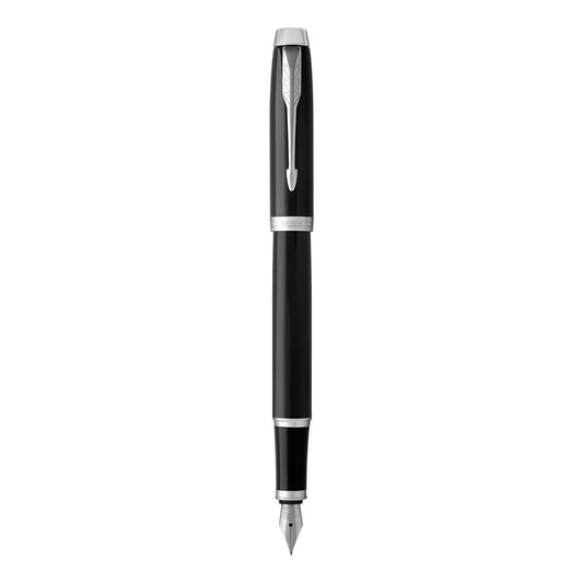 Parker IM Fountain Pen Medium Nib Blue Ink - Black Lacquer Chrome TrIm