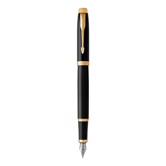 Parker IM Fountain Pen Medium Nib Blue Ink - Black Lacquer Gold TrIm