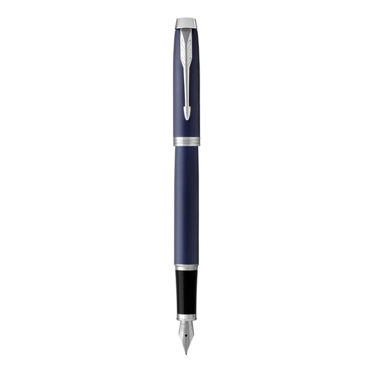 Parker IM Fountain Pen Medium Nib Blue Ink - Matte Blue Chrome TrIm