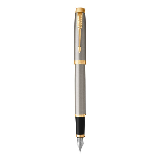 Parker IM Fountain Pen Medium Nib Blue Ink - Brushed Metal Gold TrIm