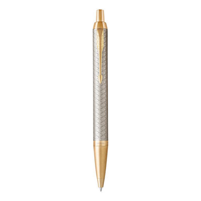Parker IM Premium Ball Pen Medium Nib Blue Ink - Warm Silver Gold Trim