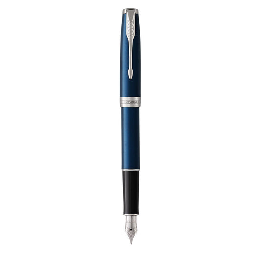 Parker Sonnet Fountain Pen Medium NIb Black Ink - Blue Chrome Trim