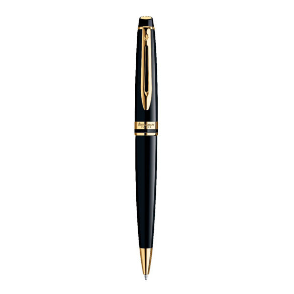 Waterman Expert Ball Pen Medium Nib Blue Ink - Lacquer Black Gold Trim