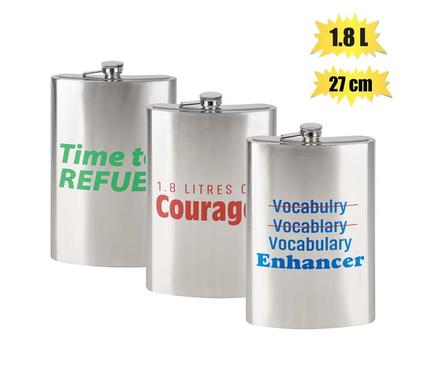 Open Bar Hip Flask S/S With Words 29cm 1.8L