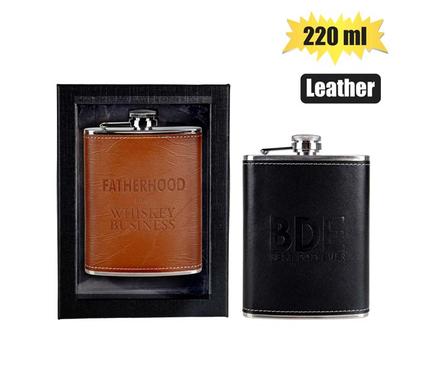 Open Bar Hip Flask S/S With Pu Leather Dad 220ml