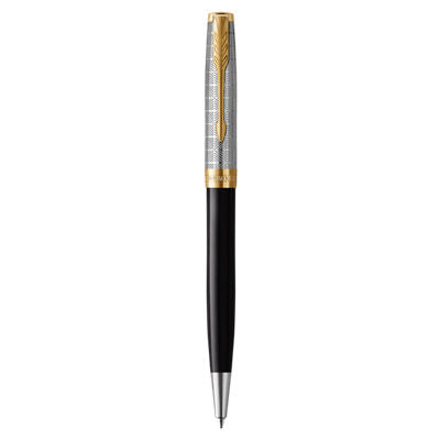 Parker Sonnet Ball Pen Medium Nib Black Ink - Metal & Black Lacquer Gold Trim