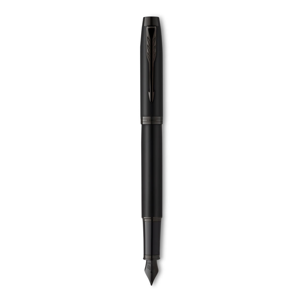 Parker IM Achromatic Fountain Pen - Matte Black Black Trim - Medium Nib - Blue Ink - Giftbox