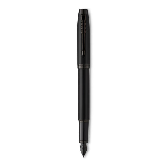 Parker IM Achromatic Fountain Pen - Matte Black Black Trim - Medium Nib - Blue Ink - Giftbox