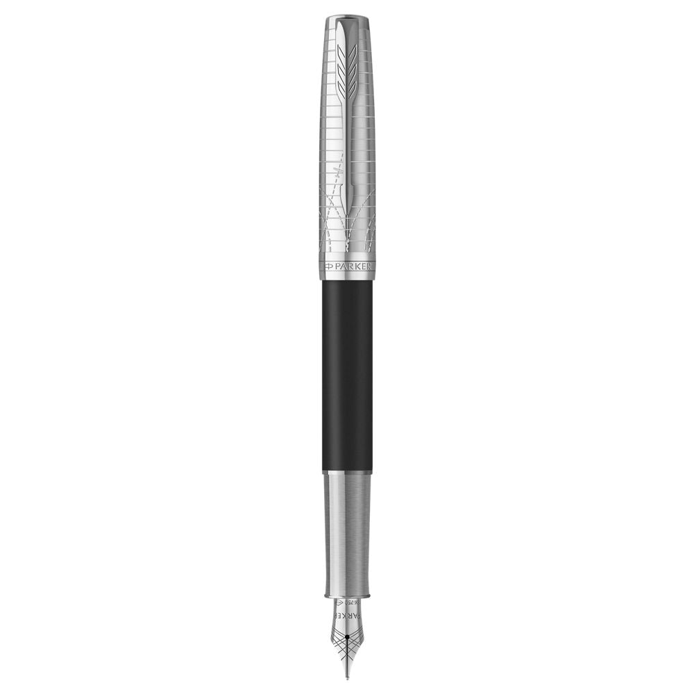 Parker Sonnet Fountain Pen Medium Nib Black Ink Gift Box-Legancy of Flight Black Chrome Trim