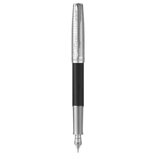 Parker Sonnet Fountain Pen Medium Nib Black Ink Gift Box-Legancy of Flight Black Chrome Trim