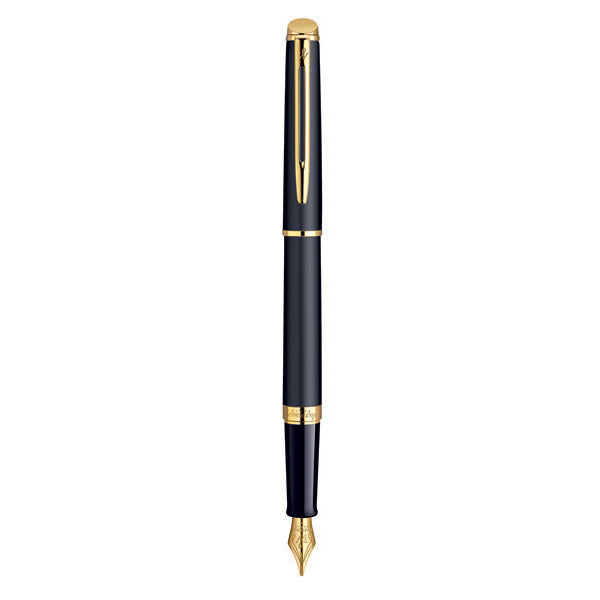 Waterman Hemisphere Fountain Pen Medium Nib Blue Ink - Matte Black Gold Trim