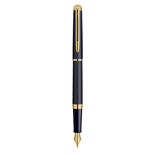 Waterman Hemisphere Fountain Pen Medium Nib Blue Ink - Matte Black Gold Trim