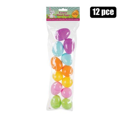 12 refillable plastic Easter eggs in assorted colors, perfect for festive hunts and gifts