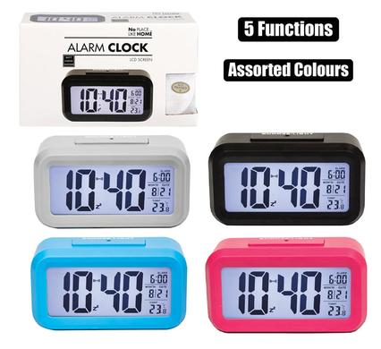 No Place Like Home Clock Digital 5-Func Assorted Colours
