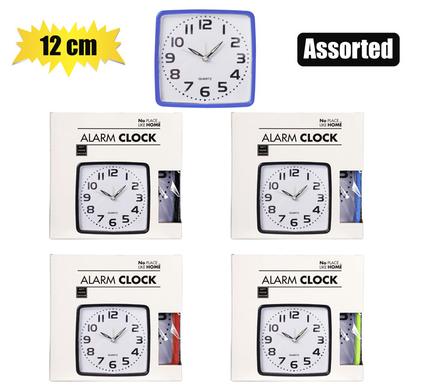 Clock Alarm Pl Square 12cm Assorted-Col