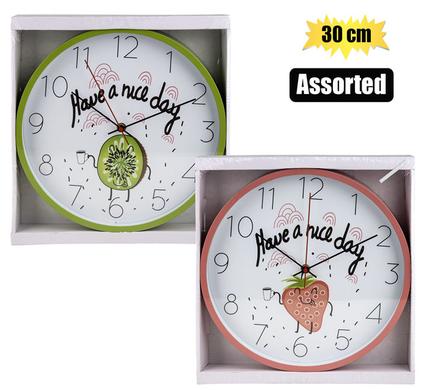 Clock Wall Pl Round Fruit 30cm Assorted