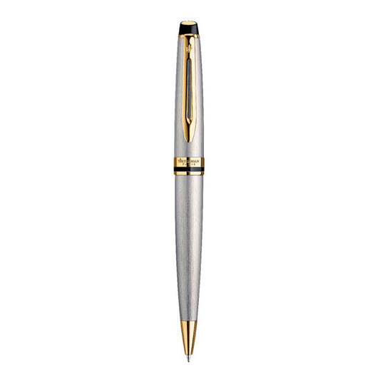 Waterman Expert Ball Pen Medium Nib Blue Ink - Stainless Steel Gold Trim