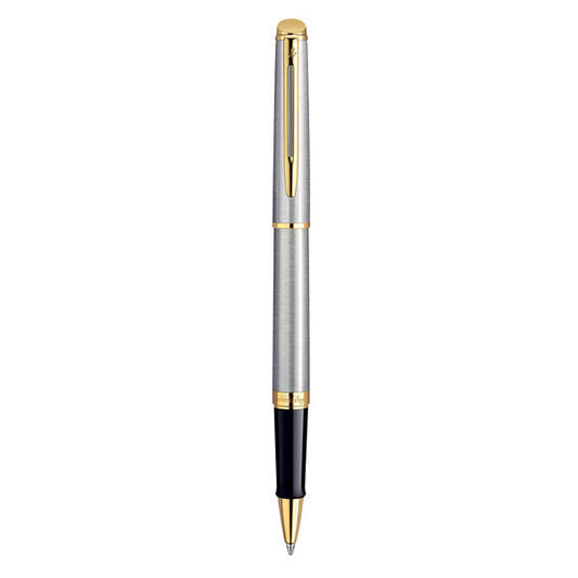 Waterman Hemisphere Roller Ball Fine Nib Black Ink - Stainless Steel Gold Trim
