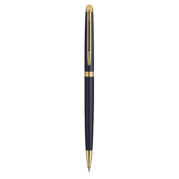 Waterman Hemisphere Ball Pen Medium Nib Blue Ink - Matte Black Gold Trim