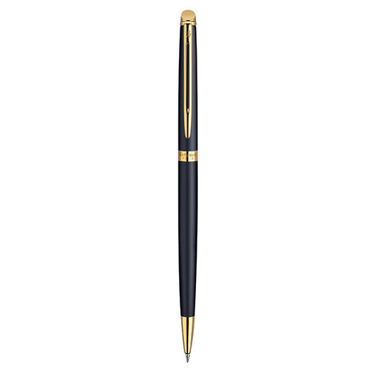 Waterman Hemisphere Ball Pen Medium Nib Blue Ink - Matte Black Gold Trim