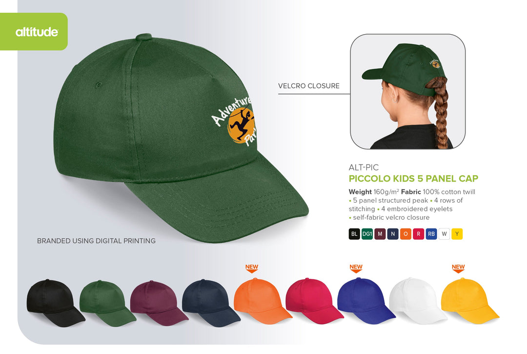 Piccolo Kids 5 Panel Cap - Yellow | Custom branded | Giftwrap Shop