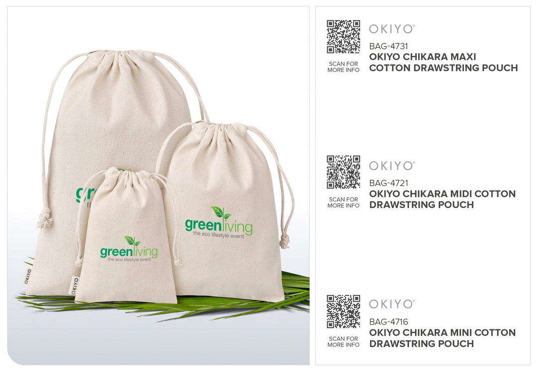 Okiyo Chikara Midi Cotton Drawstring Pouch | Custom Branded & Personalised Bags | Just Brand