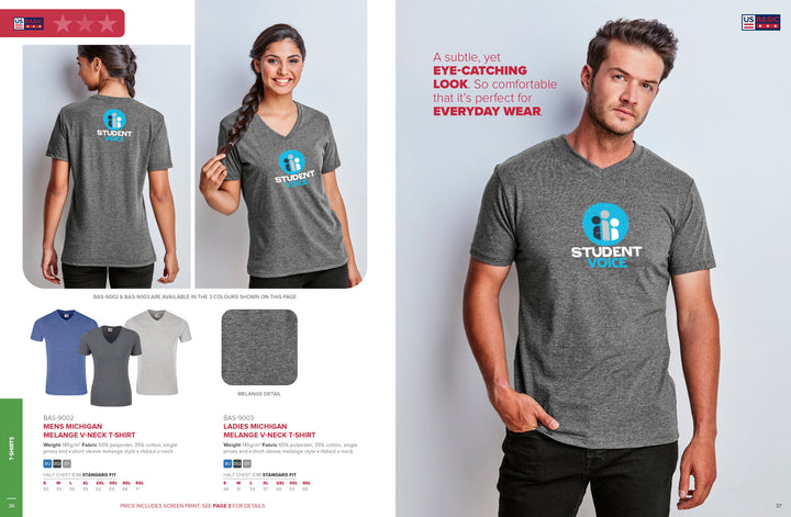 Ladies Michigan Melange V-Neck T-Shirt | Personalised & Custom Branded Corporate Clothing | Just Brand