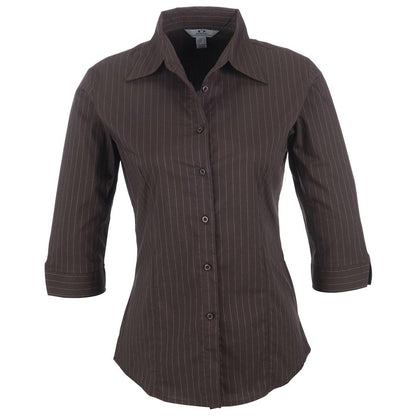 Ladies 3/4 Sleeve Manhattan Striped Shirt - Brown Old | Lounge Shirts | Corporate clothing | Gift Wrap Shop