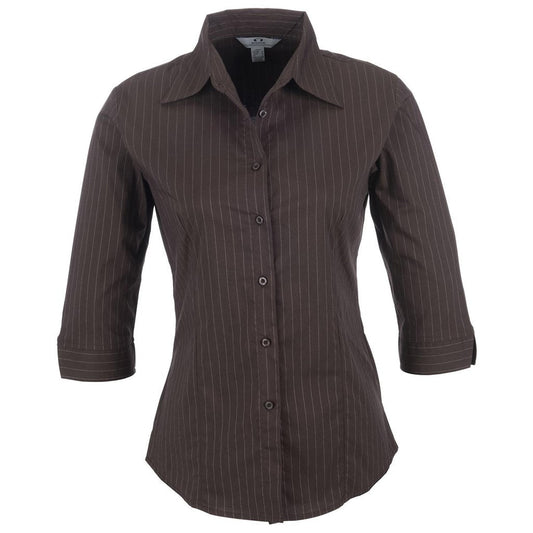 Ladies 3/4 Sleeve Manhattan Striped Shirt - Brown Old | Lounge Shirts | Corporate clothing | Gift Wrap Shop