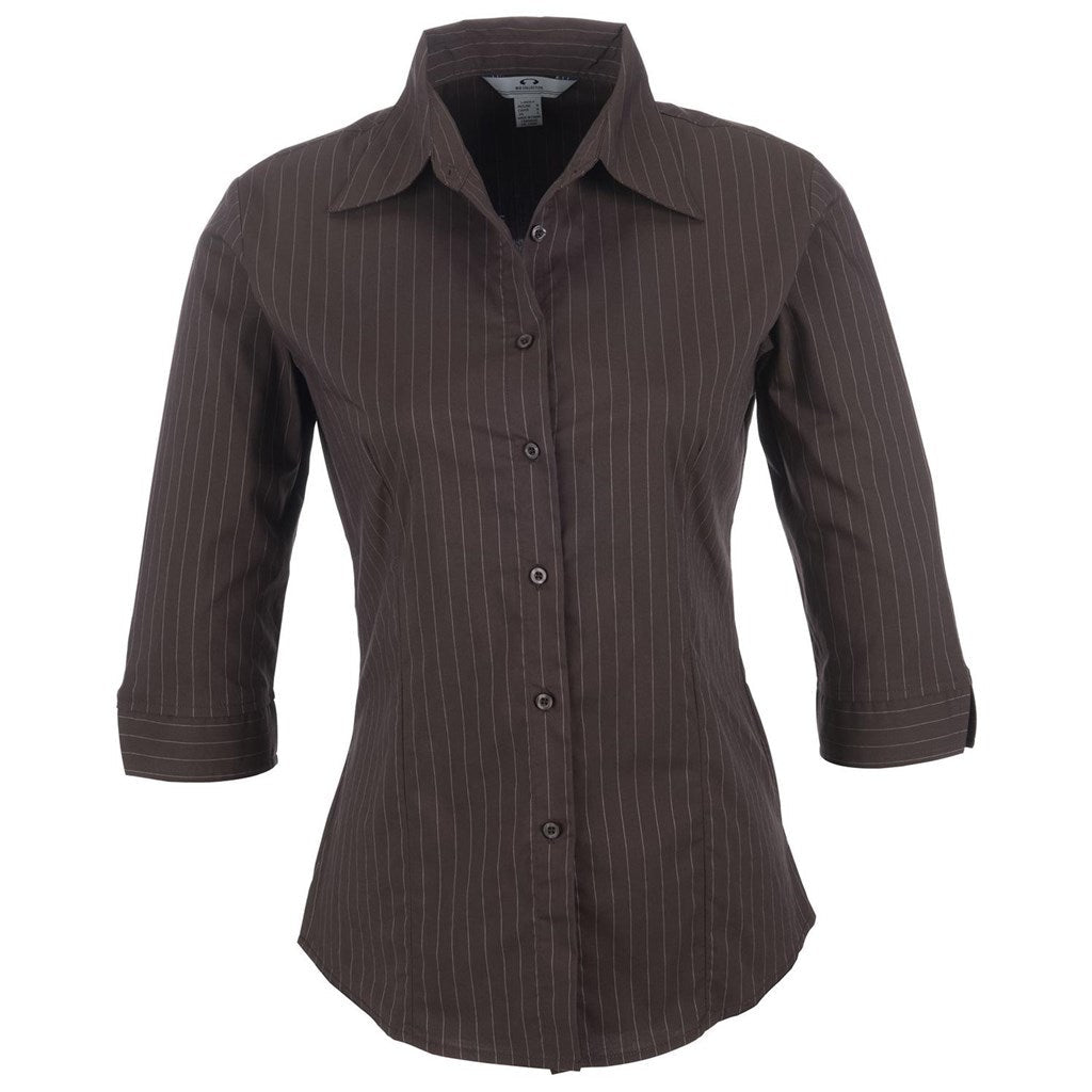 Ladies 3/4 Sleeve Manhattan Striped Shirt - Brown Old | Lounge Shirts | Corporate clothing | Gift Wrap Shop