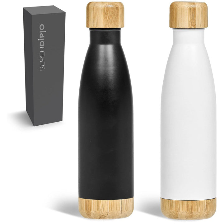 Serendipio Heritage Stainless Steel & Bamboo Vacuum Water Bottle – 500ml | Metal Drinkware | Custom branded promotional items | Giftwrap Shop