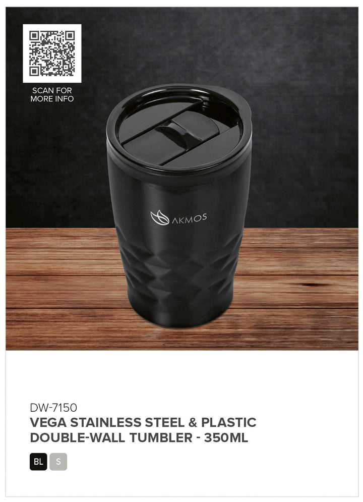 Vega Stainless Steel & Plastic Double-Wall Tumbler – 350ml | Metal Drinkware | Custom Branded & personalised promotional products | Giftwrap Shop