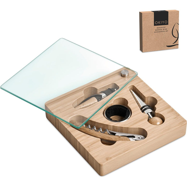 Okiyo Budonoki Bamboo Wine Accessories set-Wine Sets-corporate gift ideas for employees-branded corporate gifts | corporate gifts south africa | Just Brand