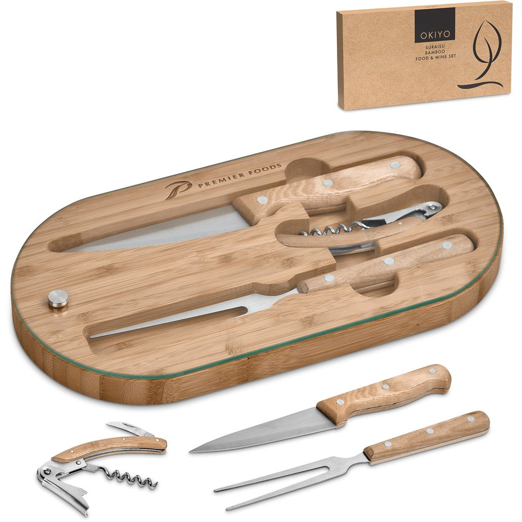 Okiyo Suraisu Bamboo Food & Wine Set-Barware & Dining Accessories-corporate gift ideas for employees-branded corporate gifts | corporate gifts south africa | Just Brand