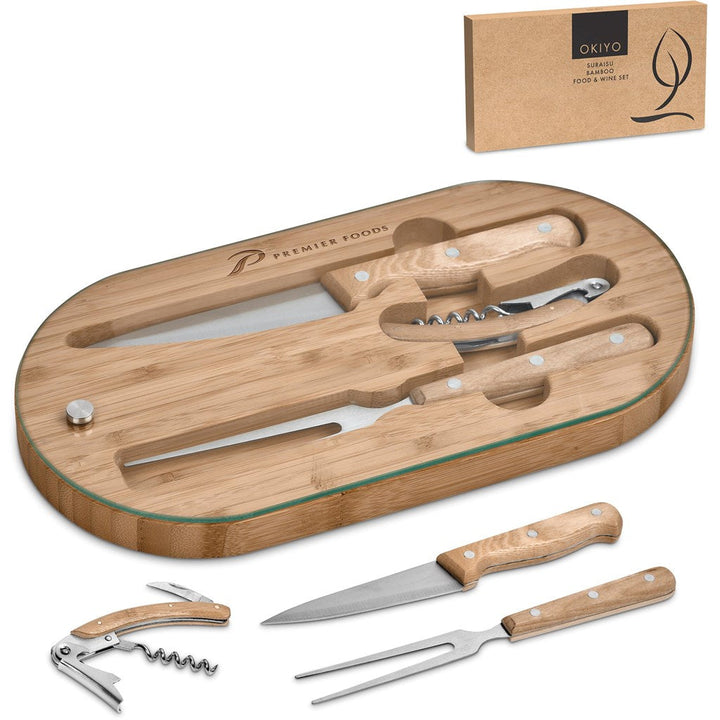 Okiyo Suraisu Bamboo Food & Wine Set-Barware & Dining Accessories-corporate gift ideas for employees-branded corporate gifts | corporate gifts south africa | Just Brand