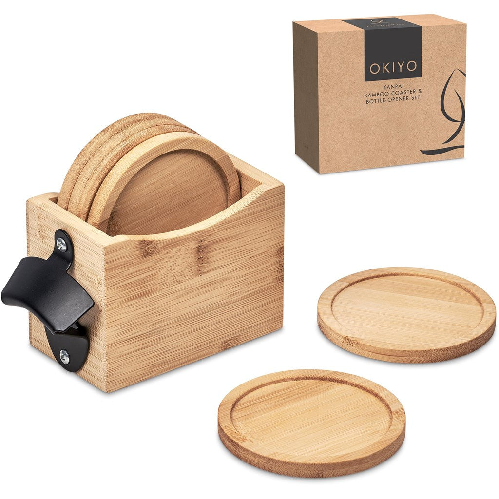 Okiyo Kanpai Bamboo Coaster & Bottle Opener Set-Home and Living-Custom-brsndrd Gifts-Giftwrap Shop