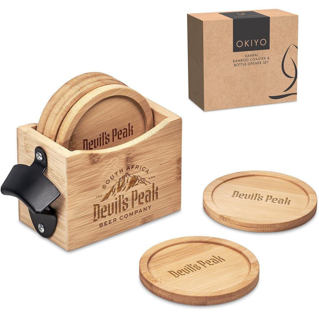 Okiyo Kanpai Bamboo Coaster & Bottle Opener Set-Home and Living-Custom-brsndrd Gifts-Giftwrap Shop