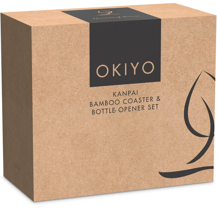 Okiyo Kanpai Bamboo Coaster & Bottle Opener Set-Home and Living-Custom-brsndrd Gifts-Giftwrap Shop