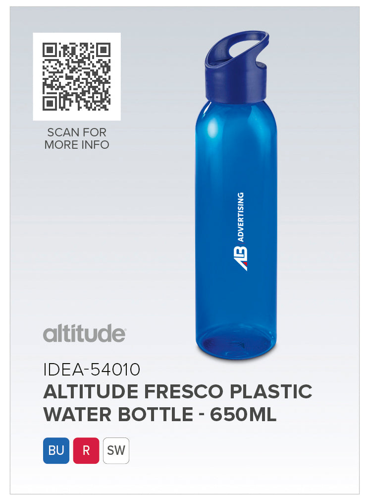 Altitude Fresco Plastic Water Bottle - 650ml | Plastic Drinkware | Custom Branded & personalised promotional products | Giftwrap Shop