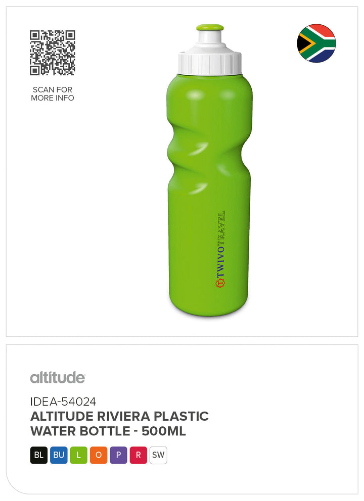 Altitude Riviera Plastic Water Bottle - 500ml | Plastic Drinkware | Custom Branded & personalised promotional products | Giftwrap Shop