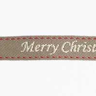 Merry Christmas Jacquard Ribbon Roll Taupe, Cream & Red