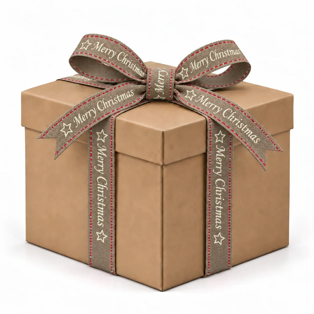 Merry Christmas Jacquard Ribbon Roll Taupe, Cream & Red