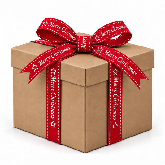 Merry Christmas Jacquard Ribbon Roll Red & White