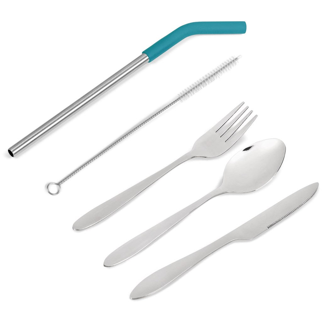 Kooshty Safari Cutlery & Straw Set - Turquoise-Drinkware And Food-Custom-brsndrd Gifts-Giftwrap Shop