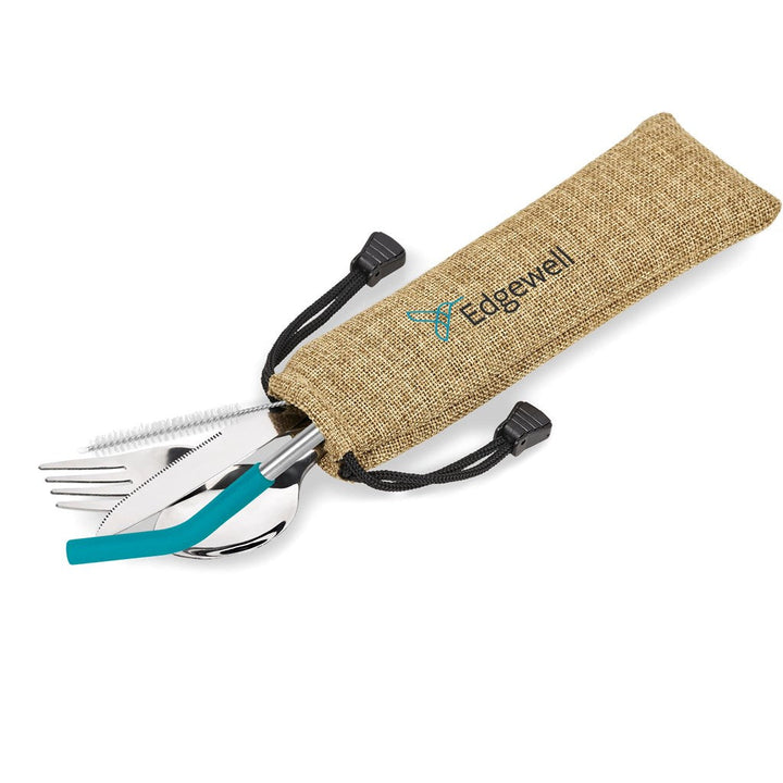 Kooshty Safari Cutlery & Straw Set - Turquoise-Drinkware And Food-Custom-brsndrd Gifts-Giftwrap Shop