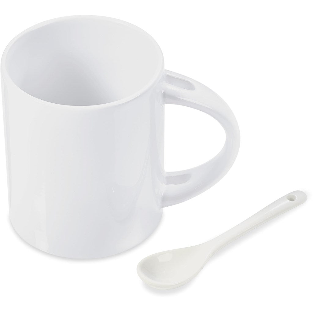 Eden Sublimation Ceramic Coffee Mug & Spoon Set - 320ml-Ceramic Mugs-Custom branded & personalised mugs-Giftwrap Shop